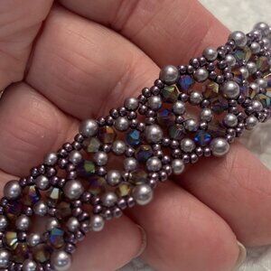 Artisan Handmade PURPLES Glass Beaded Bracelet 6.75" #981D
